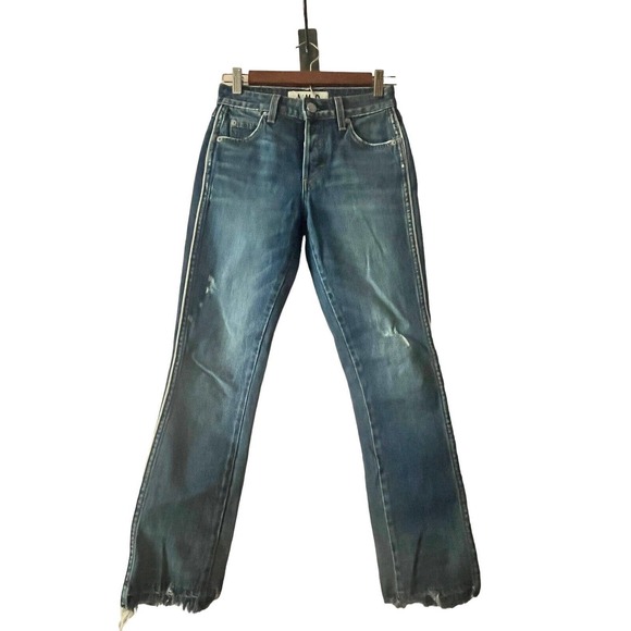 AMO Babe Old School Jeans • 24• with Piping Blue Raw Hem $298 - Picture 7 of 14